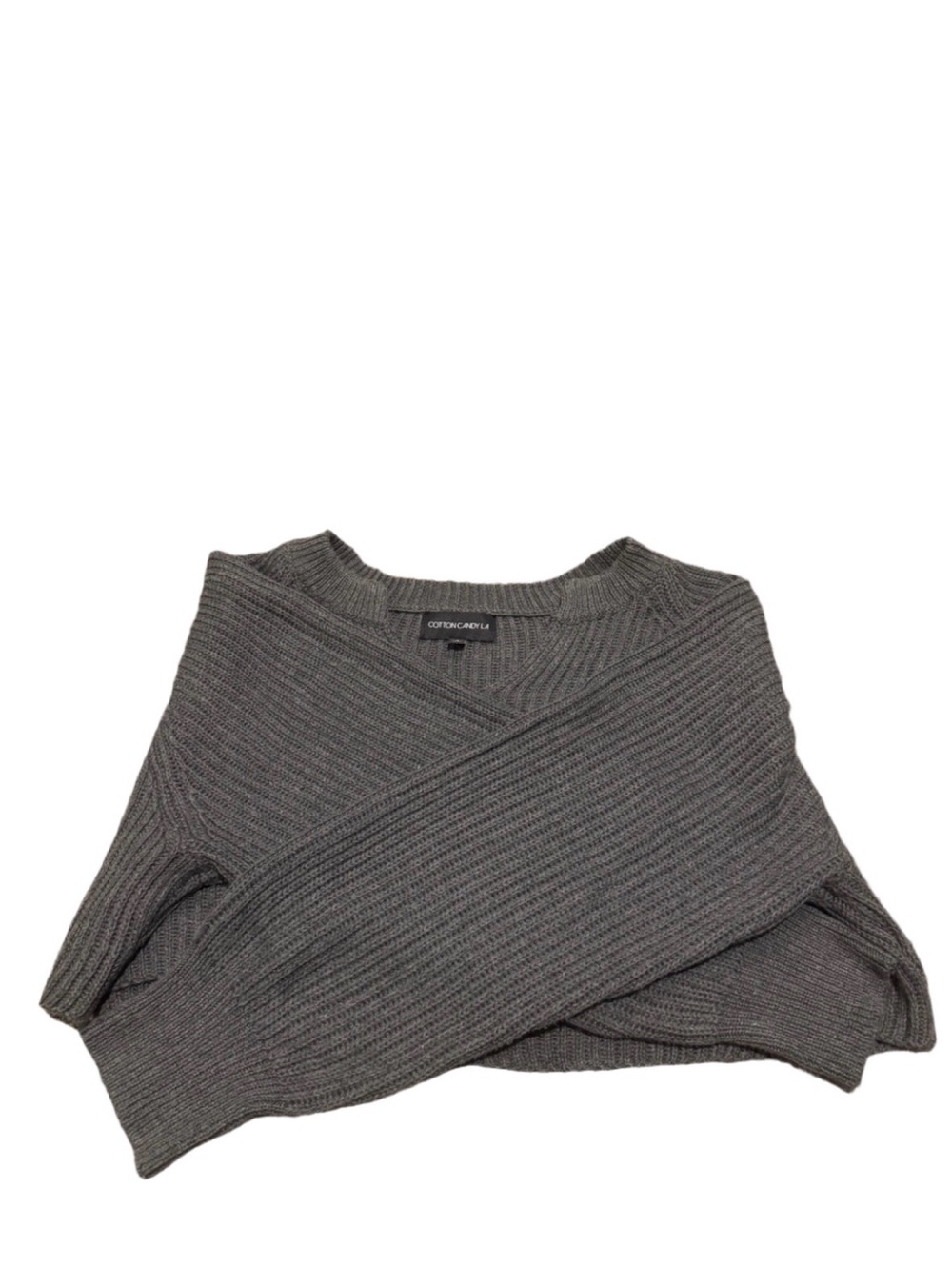 Cotton Candy LA Ribbed Cropped Crewneck Sweater - Gray - Picture 5 of 11